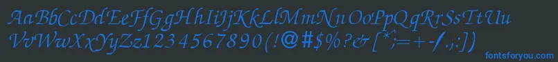 フォントZabriskiescriptItalic – 黒い背景に青い文字