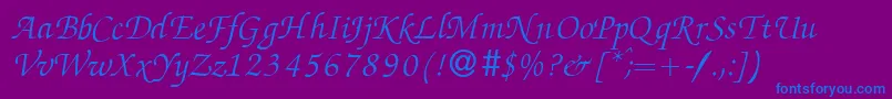 Fonte ZabriskiescriptItalic – fontes azuis em um fundo violeta