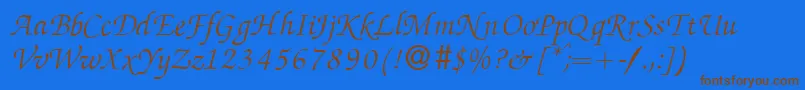 ZabriskiescriptItalic-Schriftart – Braune Schriften auf blauem Hintergrund