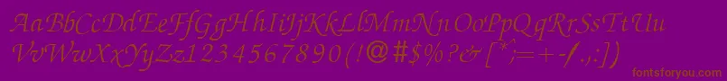 ZabriskiescriptItalic-Schriftart – Braune Schriften auf violettem Hintergrund
