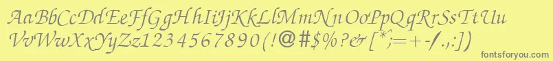 ZabriskiescriptItalic-Schriftart – Graue Schriften auf gelbem Hintergrund