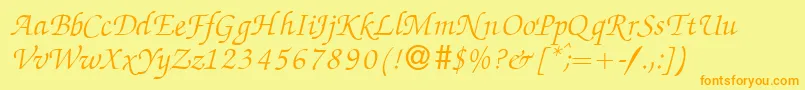 ZabriskiescriptItalic-fontti – oranssit fontit keltaisella taustalla