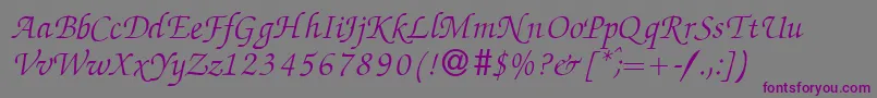 ZabriskiescriptItalic-fontti – violetit fontit harmaalla taustalla