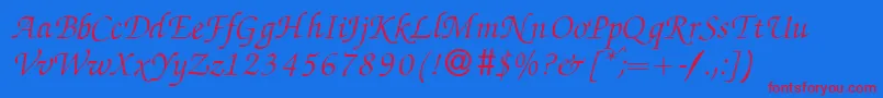 ZabriskiescriptItalic Font – Red Fonts on Blue Background