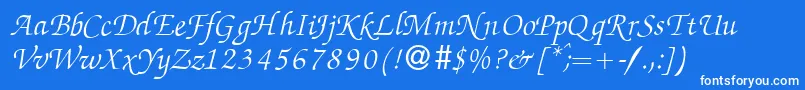 フォントZabriskiescriptItalic – 青い背景に白い文字