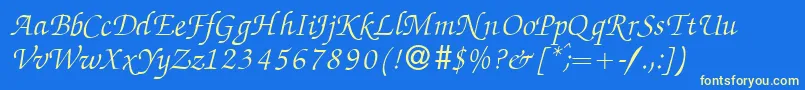 ZabriskiescriptItalic-fontti – keltaiset fontit sinisellä taustalla