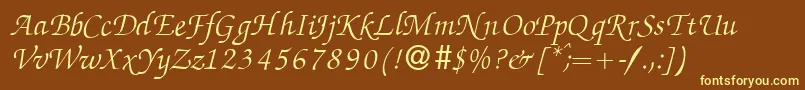 ZabriskiescriptItalic-Schriftart – Gelbe Schriften auf braunem Hintergrund