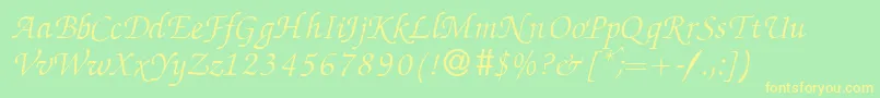 ZabriskiescriptItalic-fontti – keltaiset fontit vihreällä taustalla