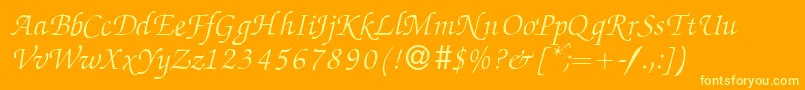 ZabriskiescriptItalic-fontti – keltaiset fontit oranssilla taustalla