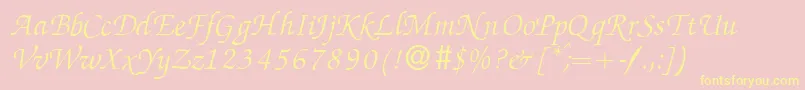 ZabriskiescriptItalic-fontti – keltaiset fontit vaaleanpunaisella taustalla