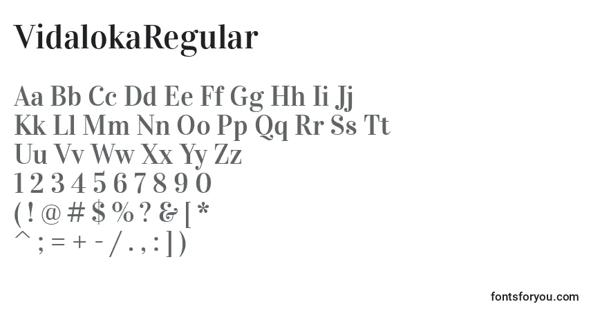 Schriftart VidalokaRegular – Alphabet, Zahlen, spezielle Symbole