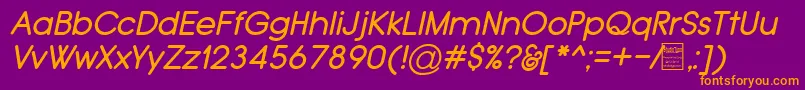 TypoGroteskRoundedItalicDemo-fontti – oranssit fontit violetilla taustalla