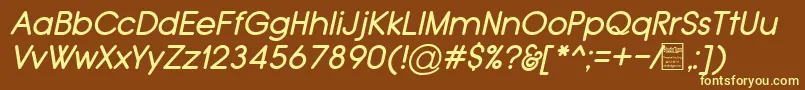 Fonte TypoGroteskRoundedItalicDemo – fontes amarelas em um fundo marrom