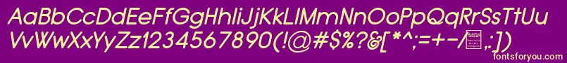 TypoGroteskRoundedItalicDemo-Schriftart – Gelbe Schriften auf violettem Hintergrund