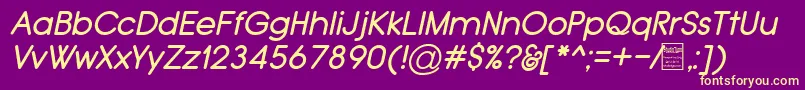 Fonte TypoGroteskRoundedItalicDemo – fontes amarelas em um fundo roxo