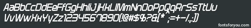 PlavskyCondensedItalic-fontti – valkoiset fontit mustalla taustalla