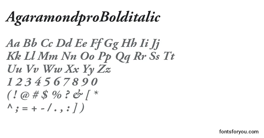 Czcionka AgaramondproBolditalic – alfabet, cyfry, specjalne znaki