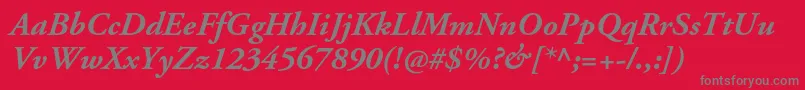AgaramondproBolditalic-Schriftart – Graue Schriften auf rotem Hintergrund