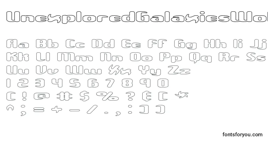 Schriftart UnexploredGalaxiesWoBrk – Alphabet, Zahlen, spezielle Symbole
