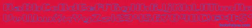 UnexploredGalaxiesWoBrk-Schriftart – Blaue Schriften auf rotem Hintergrund
