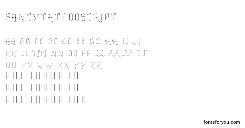 A fonte FancyTattooScript – alfabeto, números, caracteres especiais