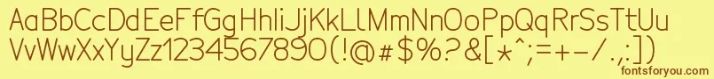 フォントTecnicoRegular – 茶色の文字が黄色の背景にあります。