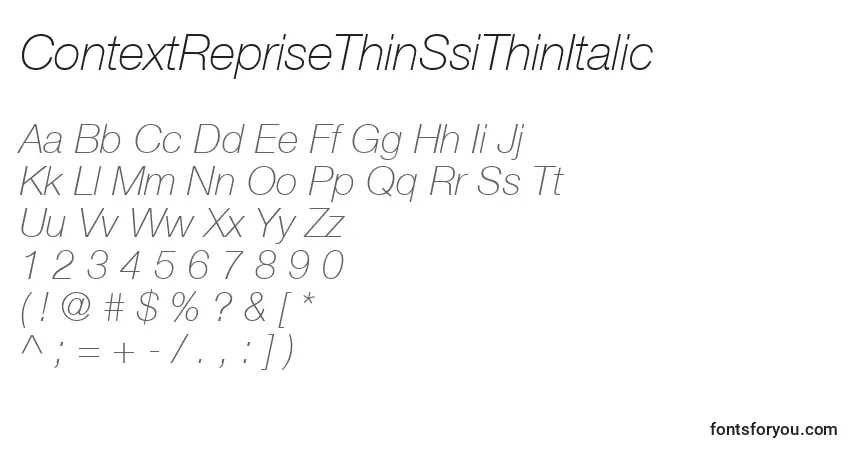 Шрифт ContextRepriseThinSsiThinItalic – алфавит, цифры, специальные символы