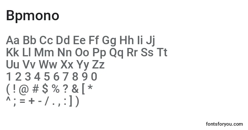 A fonte Bpmono – alfabeto, números, caracteres especiais