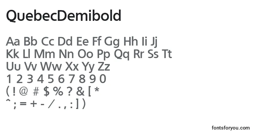Czcionka QuebecDemibold – alfabet, cyfry, specjalne znaki