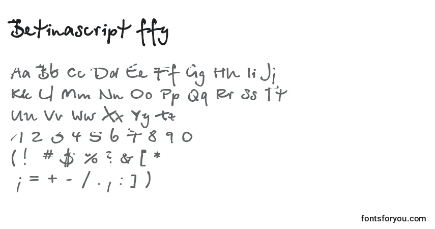 Schriftart Betinascript ffy – Alphabet, Zahlen, spezielle Symbole