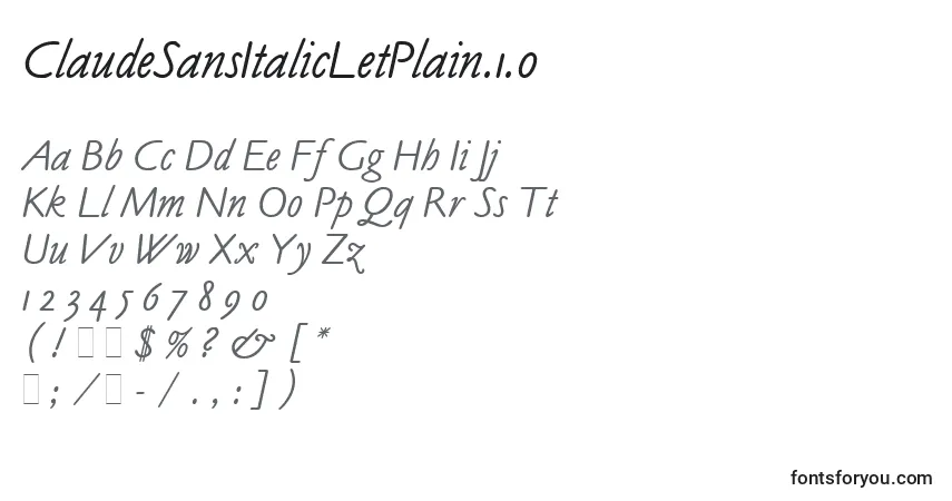 A fonte ClaudeSansItalicLetPlain.1.0 – alfabeto, números, caracteres especiais