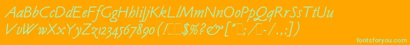 ClaudeSansItalicLetPlain.1.0-Schriftart – Grüne Schriften auf orangefarbenem Hintergrund