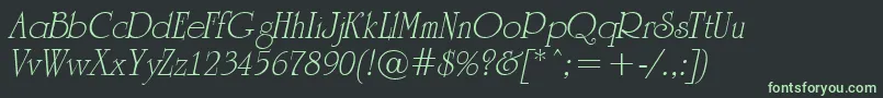 ARomanusItalic-fontti – vihreät fontit mustalla taustalla