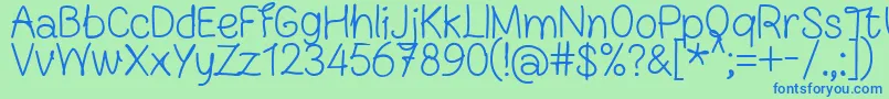 FnBlocknoteHandRegular-Schriftart – Blaue Schriften auf grünem Hintergrund
