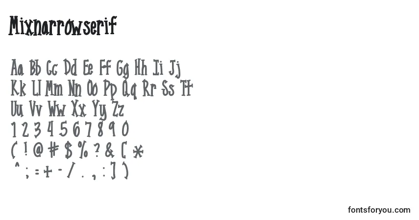 Czcionka Mixnarrowserif – alfabet, cyfry, specjalne znaki