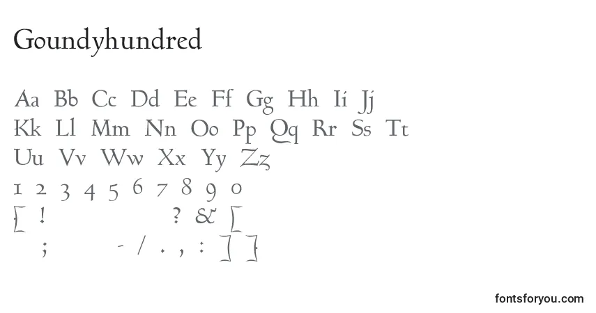 A fonte Goundyhundred – alfabeto, números, caracteres especiais