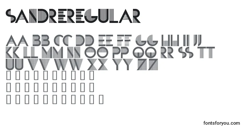 Schriftart SandreRegular – Alphabet, Zahlen, spezielle Symbole
