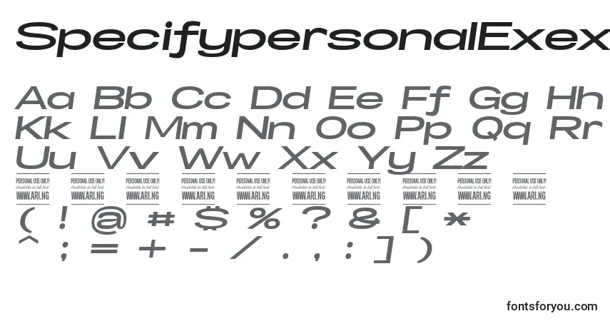 Schriftart SpecifypersonalExexpbolditalic – Alphabet, Zahlen, spezielle Symbole