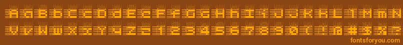 LogicTwentyFiveA-fontti – oranssit fontit ruskealla taustalla