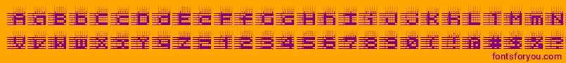 Fonte LogicTwentyFiveA – fontes roxas em um fundo laranja