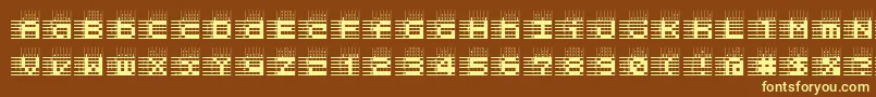 LogicTwentyFiveA-fontti – keltaiset fontit ruskealla taustalla