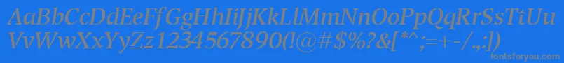 フォントTransportItalic – 青い背景に灰色の文字
