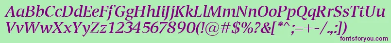 フォントTransportItalic – 緑の背景に紫のフォント