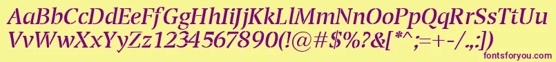 TransportItalic-Schriftart – Violette Schriften auf gelbem Hintergrund