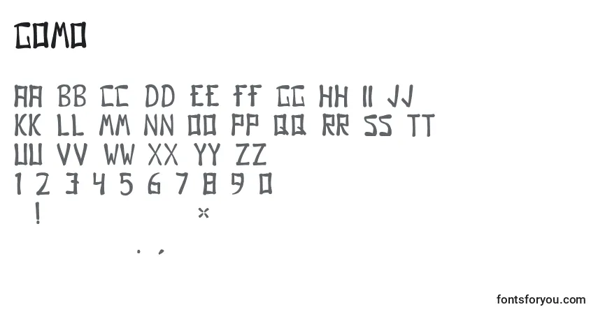 A fonte Gomo – alfabeto, números, caracteres especiais
