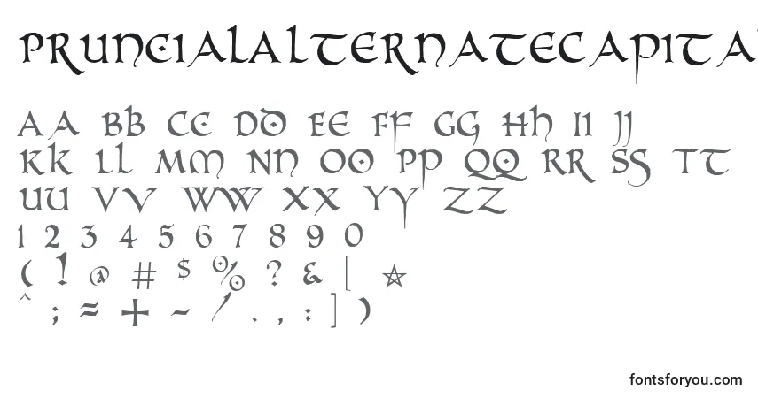 Czcionka PrUncialAlternateCapitals – alfabet, cyfry, specjalne znaki