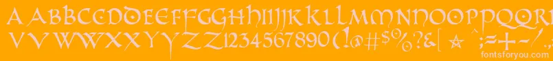 PrUncialAlternateCapitals-Schriftart – Rosa Schriften auf orangefarbenem Hintergrund