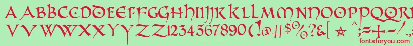 PrUncialAlternateCapitals-fontti – punaiset fontit vihreällä taustalla