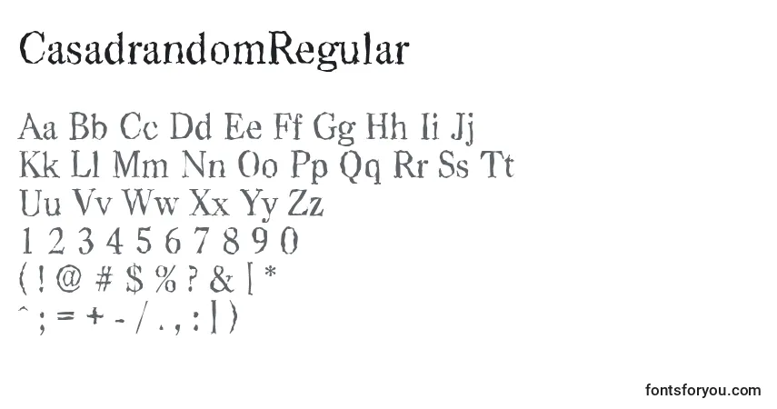 Czcionka CasadrandomRegular – alfabet, cyfry, specjalne znaki