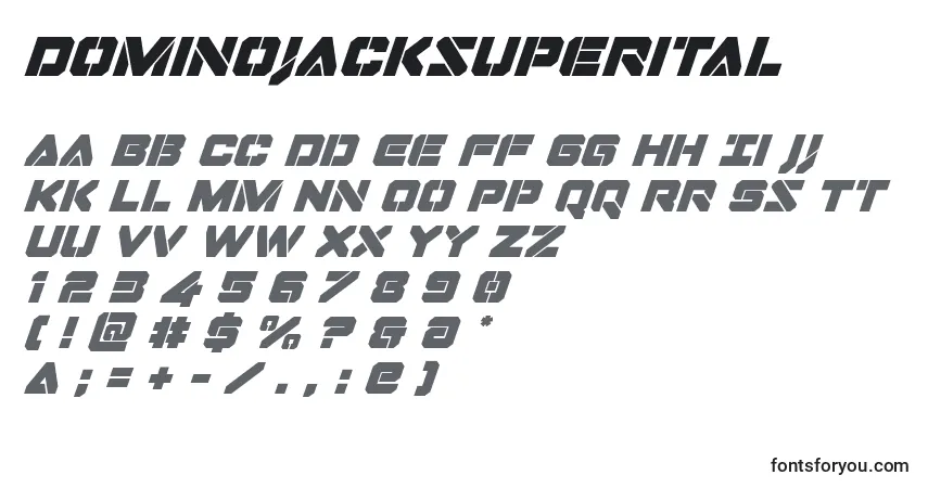Dominojacksuperital-fontti – aakkoset, numerot, erikoismerkit